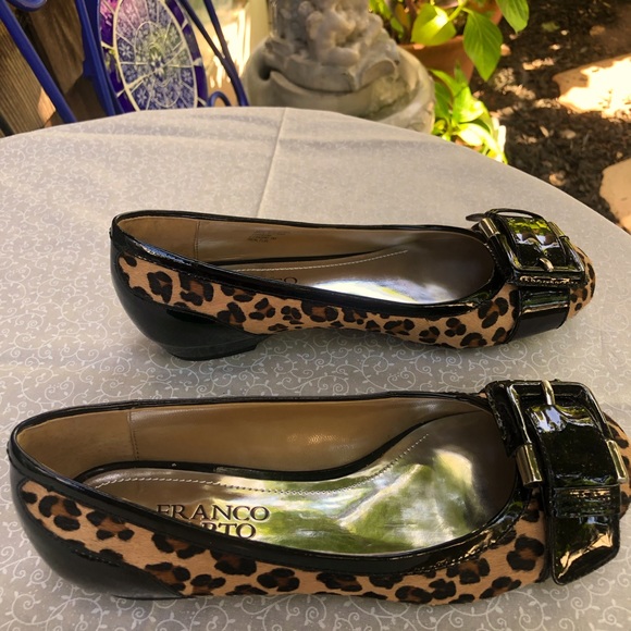 Franco Sarto Leopard Cap Toe Leather Ballet Flats with Buckle - Picture 5 of 11